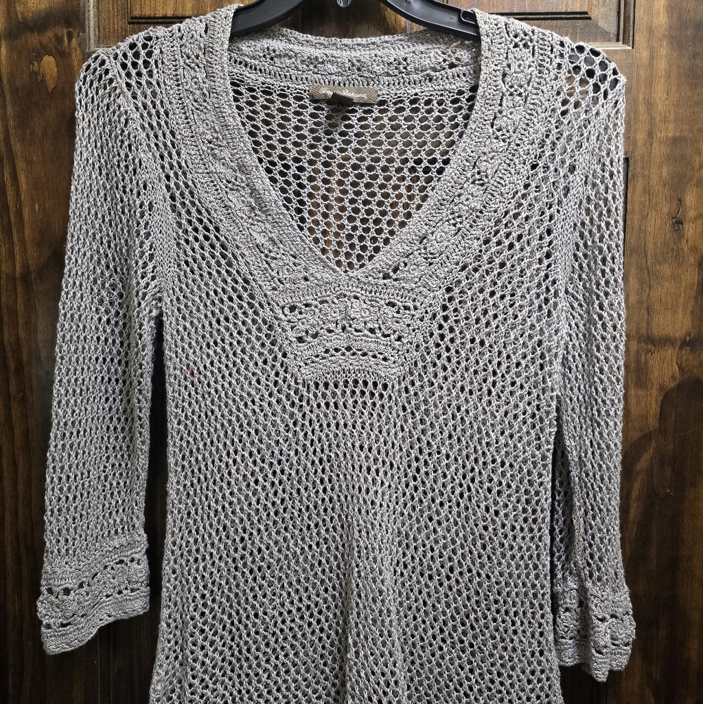 Tommy Bahama Womens Linen Crochet Sweater